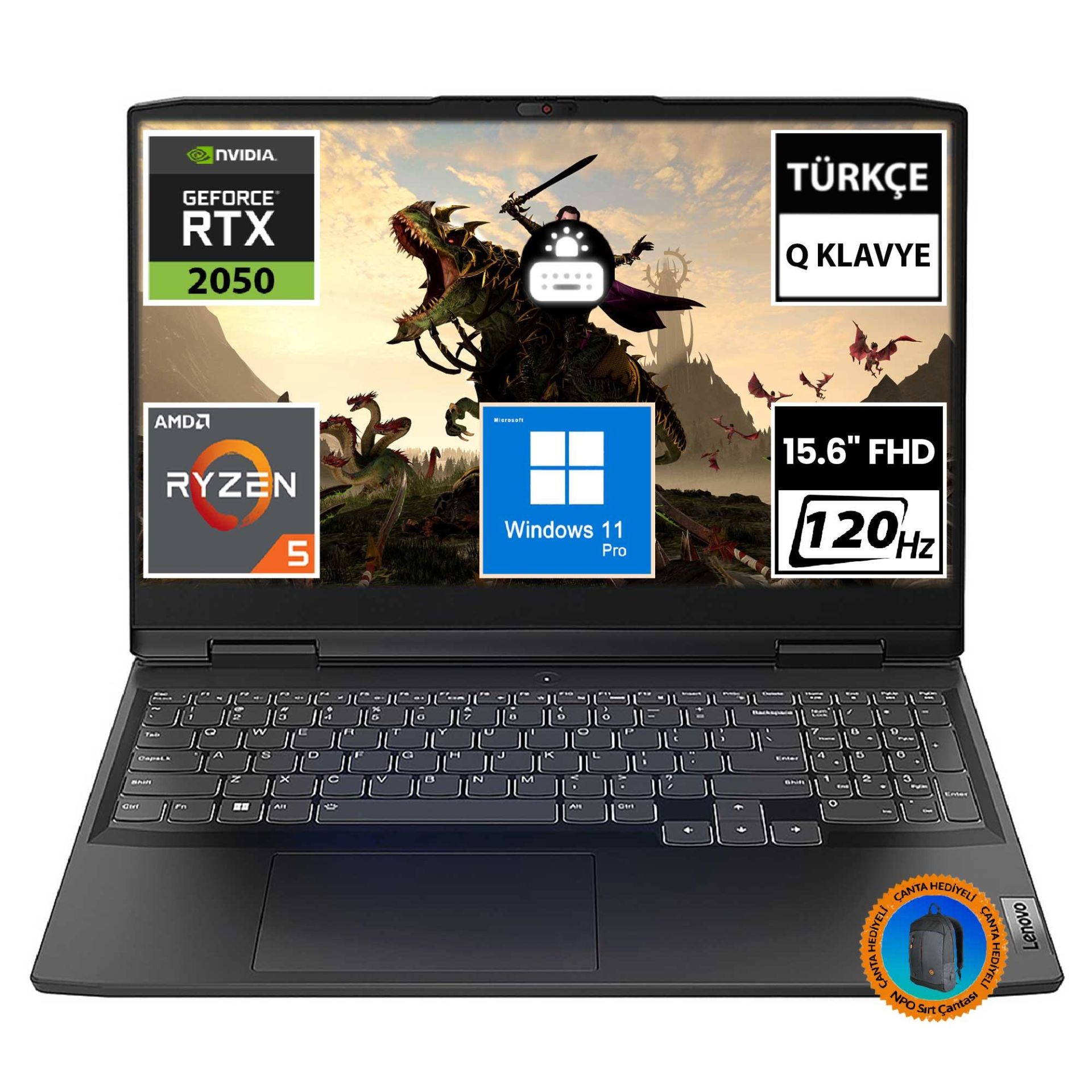 Lenovo IdeaPad Gaming 3 82SB00SBTX17 Ryzen5 7535HS 16GB 512SSD RTX2050 15.6'' FullHD W11P Taşınabilir Bilgisayar-CNT018