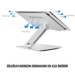 NPO STD6081S Açı Ayarlı Ergonomik Macbook Özel 11''-17'' Masaüstü Notebook Stand Gümüş Gri