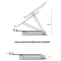 NPO STD6081S Açı Ayarlı Ergonomik Macbook Özel 11''-17'' Masaüstü Notebook Stand Gümüş Gri