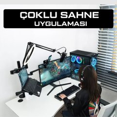 NPO STTF7095B Notebook Stand,Ring Işık,Mikrofon,Tablet/Telefon Tutucu 6 in 1 Canlı Yayın Twitch Seti