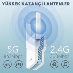 Cudy RE1800 5GHz 1201Mbps, 2.4GHz 574Mbps,Wi-Fi 6 Mesh 2x5dbi Menzil Artırıcı Repeater(AX1800Serisi)