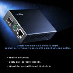 Cudy MC100GSA-20 Single Mode 20 Km Fiber Optik Gigabit Ethernet Medya Dönüştürücü Metal Switch