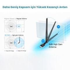 Cudy WU1400 5GHz 867Mbps, 2.4GHz 400Mbps, Wi-Fi USB 3.0 Antenli Adaptör (AC1200 Serisi)