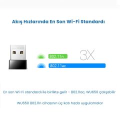 Cudy WU650 5GHz 433Mbps, 2.4GHz 200Mbps Wi-Fi Mini USB Adaptör(AC1200 Serisi)