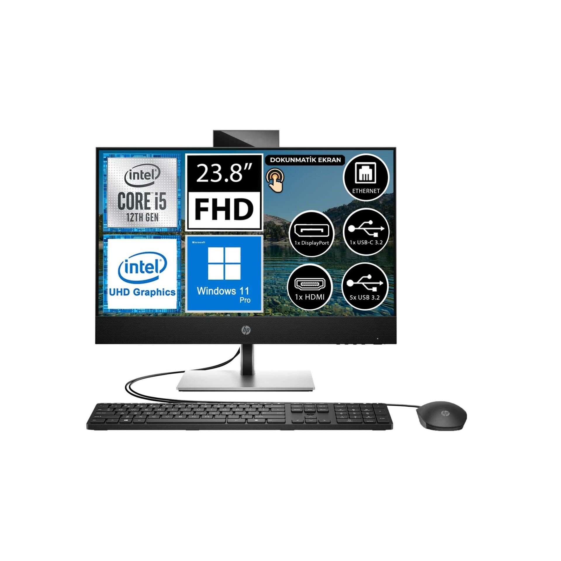 HP ProOne 440 G9 6D394EA11 i5-12500T 32GB 512SSD 23.8'' FullHD Touch W11P All In One Bilgisayar