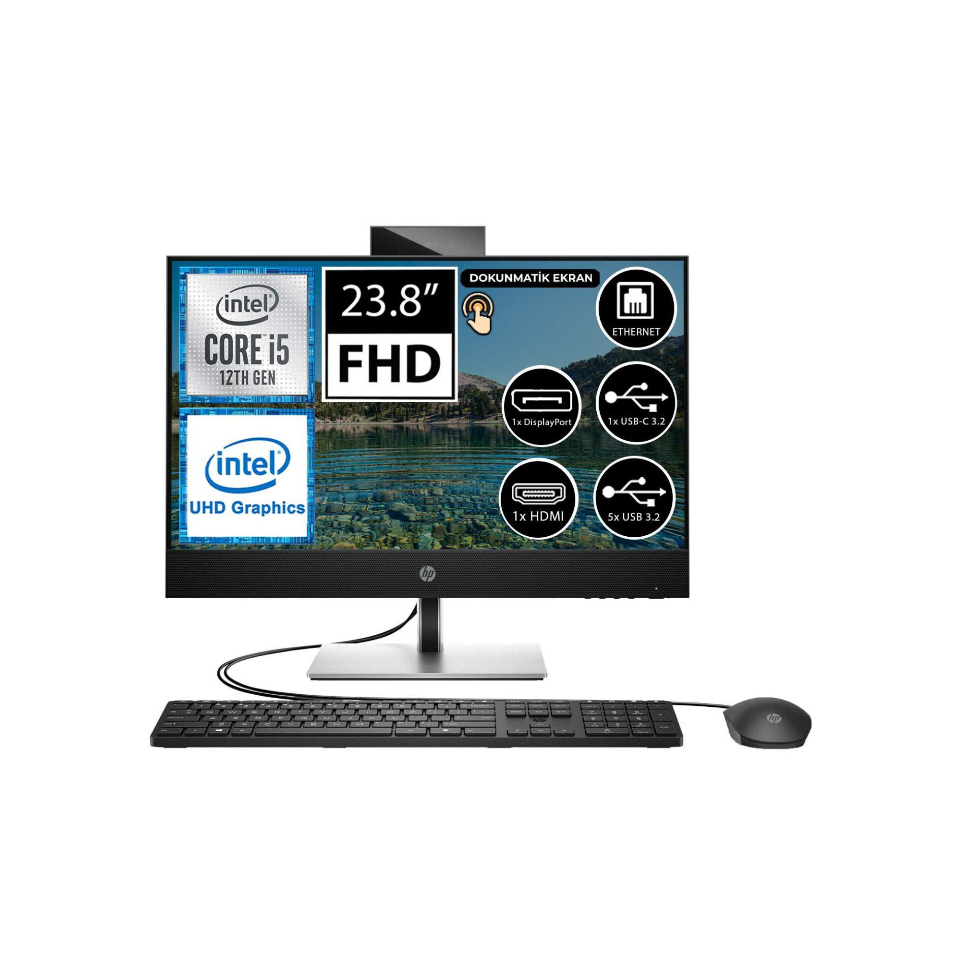 HP ProOne 440 G9 6D394EA05 i5-12500T 16GB 512SSD+1TBSSD 23.8'' FullHD Touch FreeDOS All In One Bilgisayar