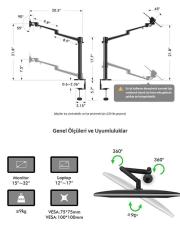 NPO STD7093 10''-27'' Notebook Stand ve Vesa Monitör Tutucu Çift Kol