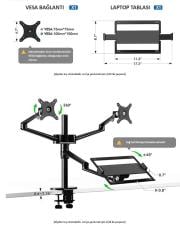 NPO STD7093 10''-27'' Notebook Stand ve Vesa Monitör Tutucu Çift Kol