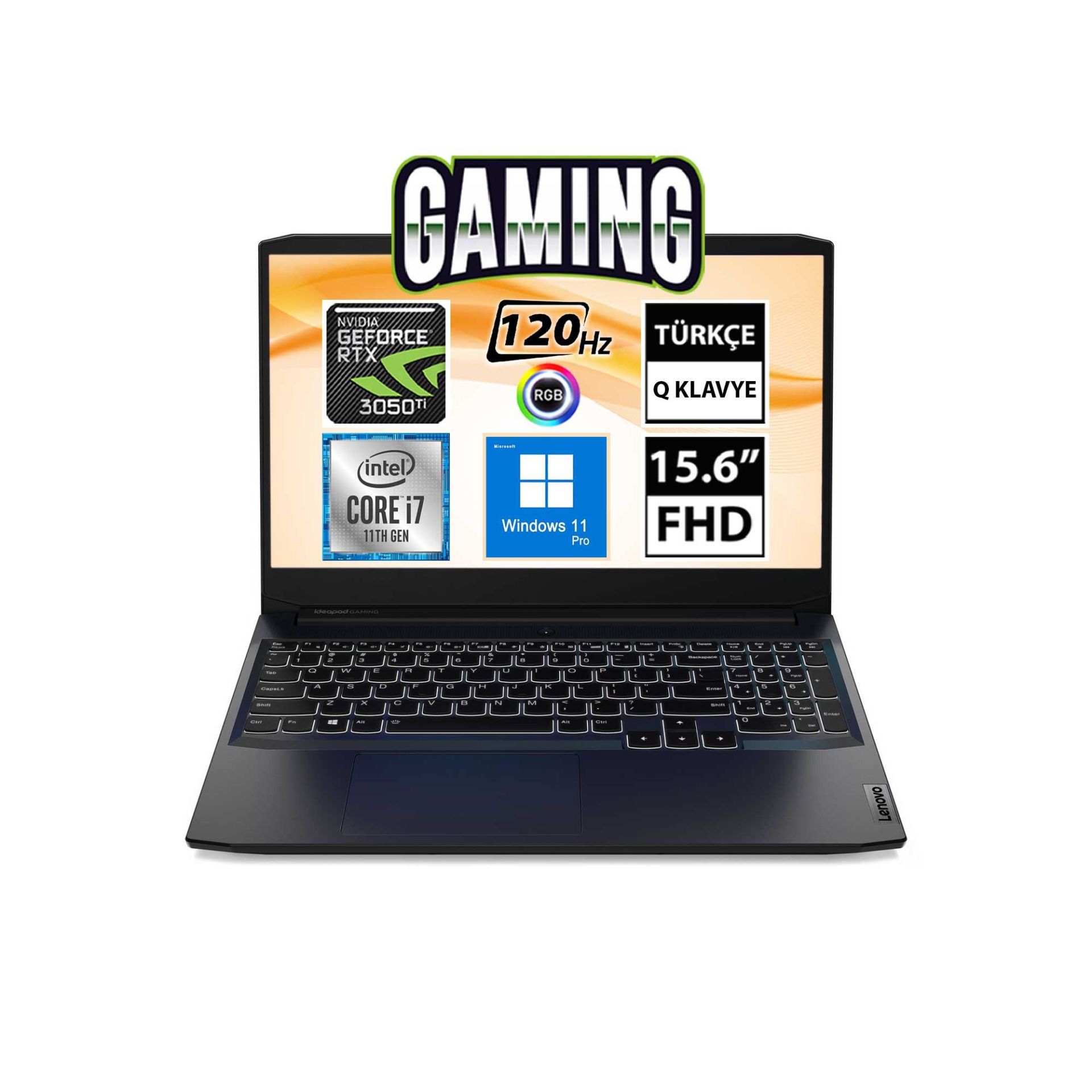 Lenovo IdeaPad Gaming 3 82K101J9TX10 i7-11370H 32GB 512SSD RTX3050Ti 15.6'' FullHD W11P Taşınabilir Bilgisayar