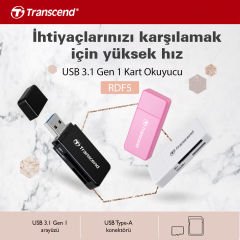 Transcend TS-RDF5R SD/microSD USB 3.1 Kart Okuyucu Pembe