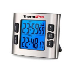 NPO ThermoPro TM02 Mutfak, Spor, Ders için Alarmlı, Işıklı, Çift Geri Sayımlı Kronometre ve Dijital Saat