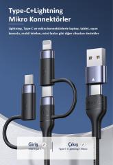 Usams US-SJ547 USB+Type-C To Type-C+Lightning+MicroUSB,1.2m 6 in 1 PD Hızlı Şarj ve Data Kablosu