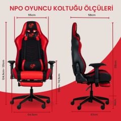 NPO GC3001BR Masajlı RGB 4D Kolçaklı Ayak Destekli Oyuncu Gaming Koltuk Kırmızı- Siyah