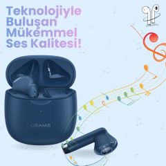 Usams USAMS-IA04 IOS/Android Uyumlu BT5.0 TWS Bluetooth Kulaklık-Mavi