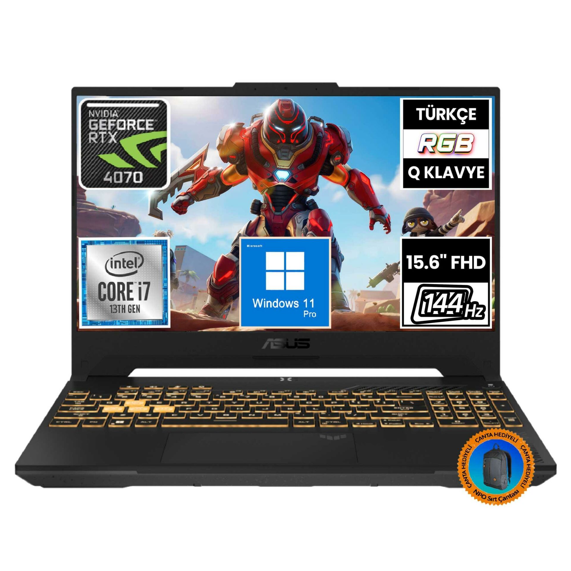 Asus TUF Gaming F15 FX507VI-LP096A10 i7-13620H 32GB 512SSD RTX4070 15.6'' FullHD W11P Taşınabilir Bilgisayar-CNT011