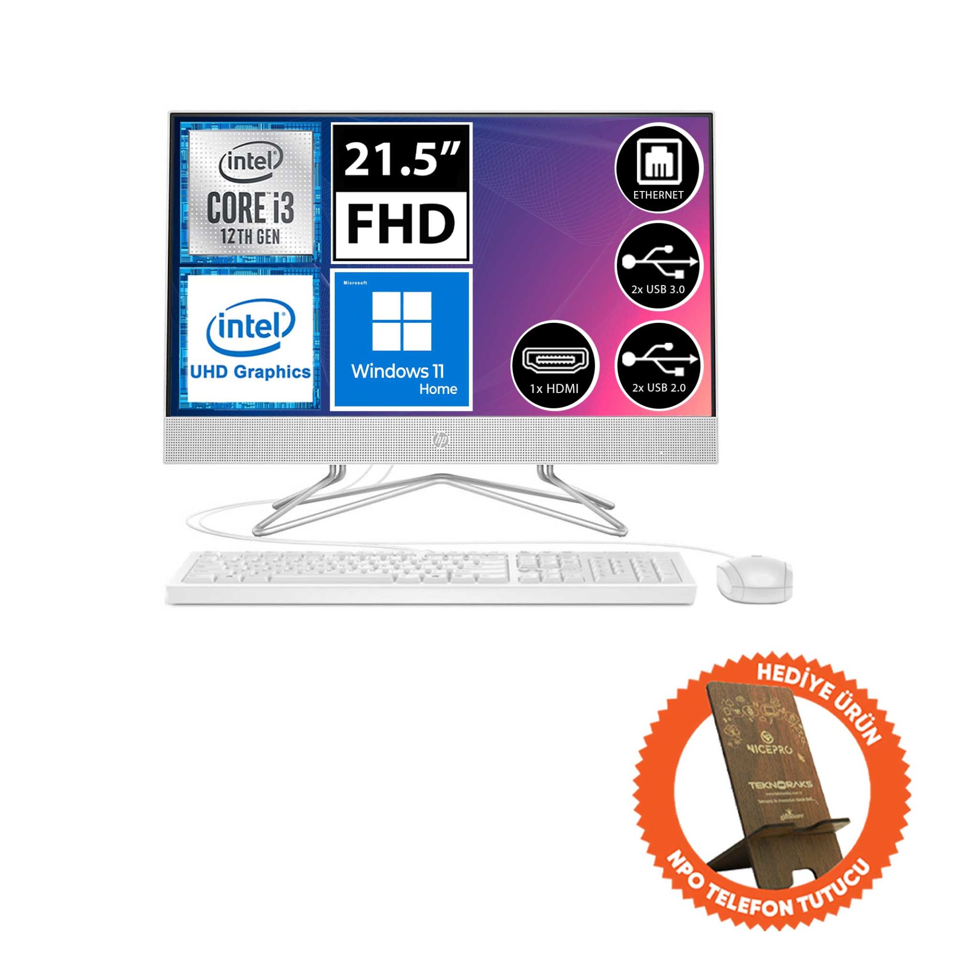 HP 200 G4 5W7P0ES11 i3-1215U 32GB 512SSD 21.5'' FullHD W11H All In One Bilgisayar