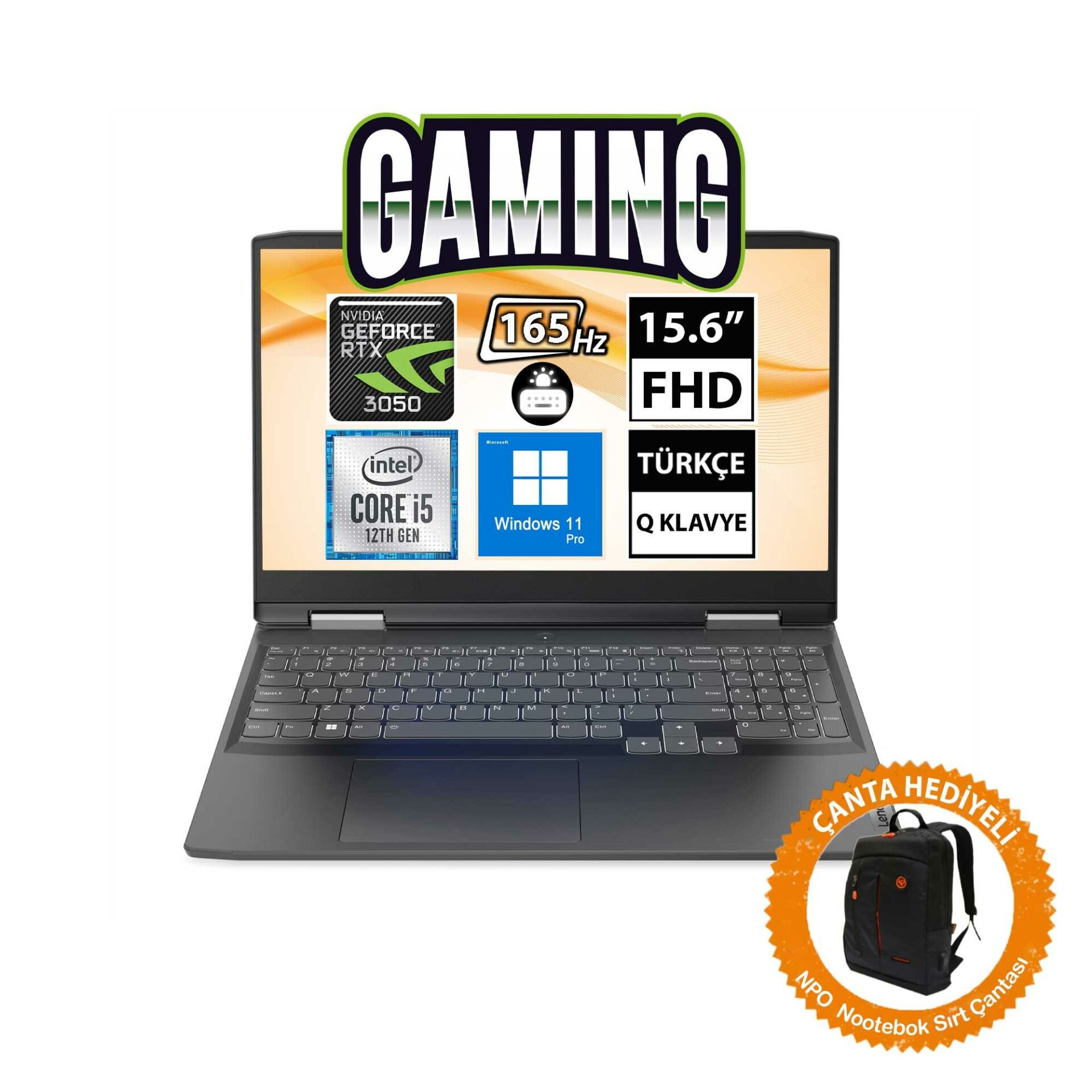 Lenovo IdeaPad Gaming 3 82S9015VTX11 i5-12450H 64GB 512SSD RTX3050 15.6'' FullHD W11P Taşınabilir Bilgisayar-CNT012