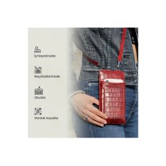 Glary GL200RD 1.Sınıf Kalite Hakiki Deri Portmone Unisex Boyun Askılı Pasaport ve Telefon Cüzdanı-Kırmızı