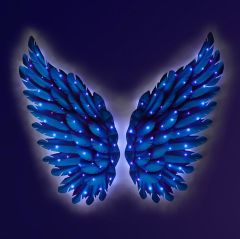 Veraart Kişiselleştirilebilir Işıklı Epoksi Cam Tablo Lucia Mavi Melek Kanadı 50 cm Anneler Günü Hediyesi