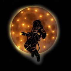 Veraart Kişiselleştirilebilir Işıklı Epoksi Cam Katmanlı Tablo Astronot Dolunay 60 cm