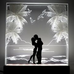 Veraart 3 Katmanlı Kumsaldaki Sevgili Pleksi Kişiye Özel Gece Lambası Sevgililer Günü Hediyesi