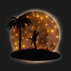 Veraart Kişiselleştirilebilir Işıklı Epoksi Cam Katmanlı Tablo Tegan Sevgili Dolunay 60 cm