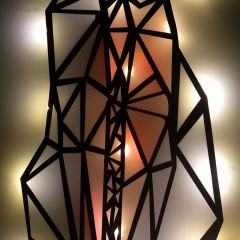 Veraart Epoksili Geometrik Ahşap Kedi Duvar Dekorlu  Gece Lambası Gri Turuncu 40 cm