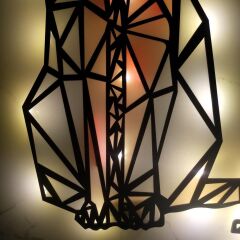 Veraart Epoksili Geometrik Ahşap Kedi Duvar Dekorlu  Gece Lambası Gri Turuncu 60 cm