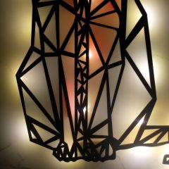 Veraart Epoksili Geometrik Ahşap Kedi Duvar Dekorlu  Gece Lambası Gri Turuncu 80 cm