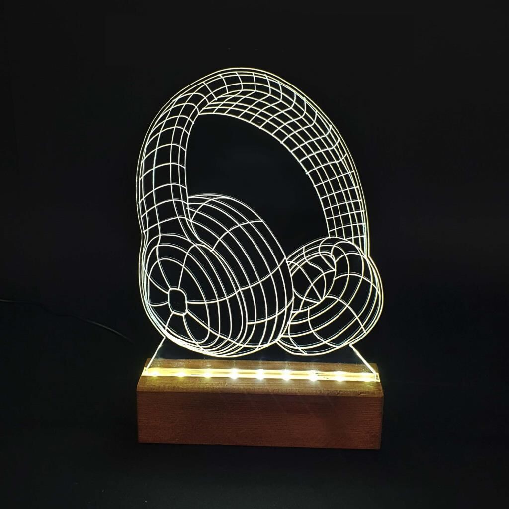 Veraart 3d Kulaklık Led Işıklı Pleksi Kişiye Özel Gece Lambası