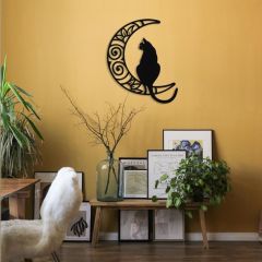 Veraart Aydaki Kedi Figürlü Duvar Dekorlu Gece Lambası 75 cm