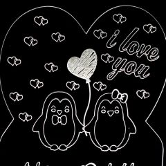 Veraart Penguen Çift Işıklı Pleksi Kişiye Özel Gece Lambası Sevgililer Günü Hediyesi