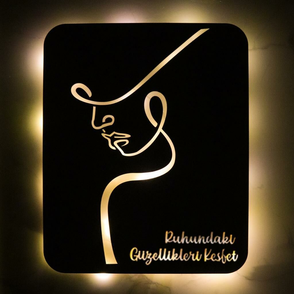 Veraart Işıklı Kişiselleştirilebilir Kadın Temalı Tablo Perla Dekoratif Gece Lambası 60 cm