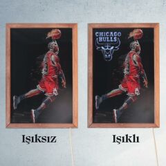 Veraart Işıklı Pleksi Basketbol Temalı Sürpriz Tablo Chicago Bulls Dekoratif Ayaklı Biblo