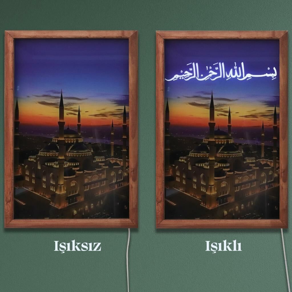 Veraart Işıklı Pleksi Dini İslami Sürpriz Tablo Besmele Camii Dekoratif Ayaklı Biblo