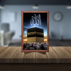 Veraart Işıklı Pleksi Dini İslami Sürpriz Tablo Allah Kabe Dekoratif Ayaklı Biblo