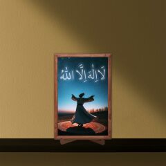 Veraart Işıklı Pleksi Dini İslami Sürpriz Tablo La İlahe İllallah Semazen Dekoratif Ayaklı Biblo