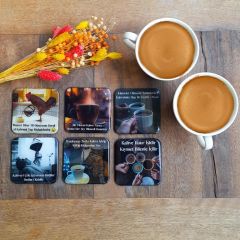 Veraart Epoksili Kare Özel Tasarım Kahve İle İlgili Esprili Sözler Bardak Altlığı 6 lı