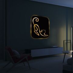 Veraart Işıklı Kişiselleştirilebilir Kedi Temalı Tablo Simba Dekoratif Gece Lambası 60 cm