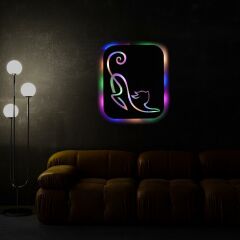 Veraart Işıklı Kişiselleştirilebilir Kedi Temalı Tablo Simba Dekoratif Gece Lambası 80 cm