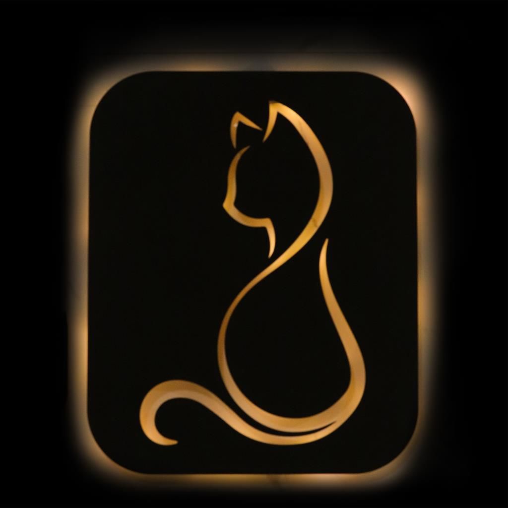Veraart Işıklı Kişiselleştirilebilir Kedi Temalı Tablo Gayne Dekoratif Gece Lambası 60 cm