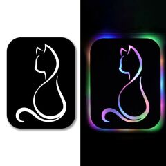 Veraart Işıklı Kişiselleştirilebilir Kedi Temalı Tablo Gayne Dekoratif Gece Lambası 80 cm