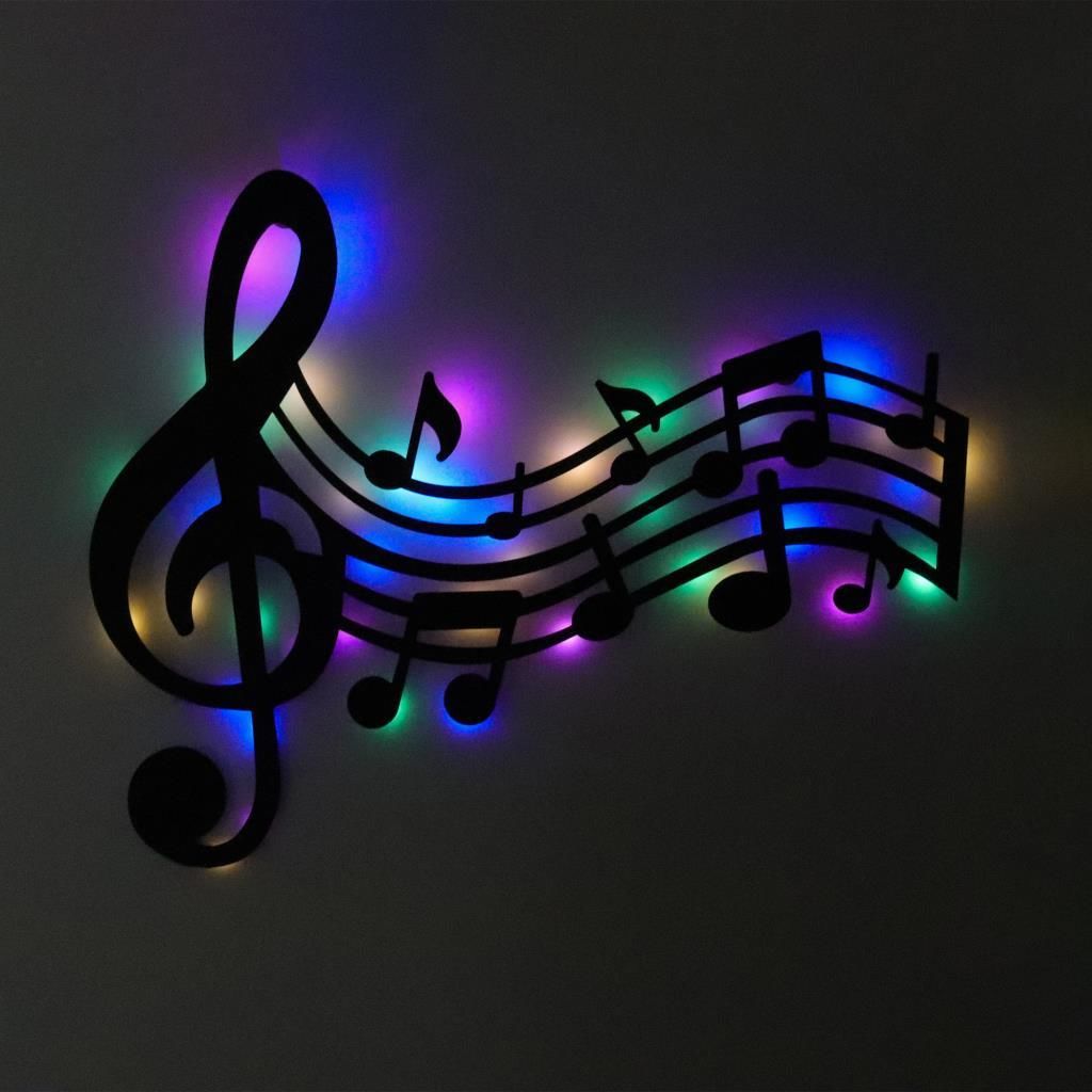 Veraart Işıklı Sol Anahtarı ve Notalar Müzik Temalı Tablo Duvar Dekorlu Gece Lambası