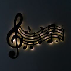 Veraart Işıklı Sol Anahtarı ve Notalar Müzik Temalı Tablo Duvar Dekorlu Gece Lambası