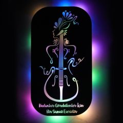 Veraart Işıklı Kişiselleştirilebilir  Müzik Temalı Tablo Kadın Figürlü Dekoratif Gece Lambası 43 cm