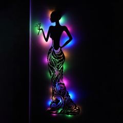 Veraart Işıklı Çiçekli Kadın Temalı Tablo Bloom Dekoratif Gece Lambası 85 cm