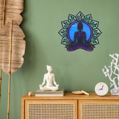 Veraart Epoksili Meditasyon Yoga Buda Figürlü Duvar Dekorlu Gece Lambası 60x65 cm