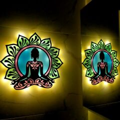 Veraart Epoksili Meditasyon Yoga Buda Figürlü Duvar Dekorlu Gece Lambası 60x65 cm