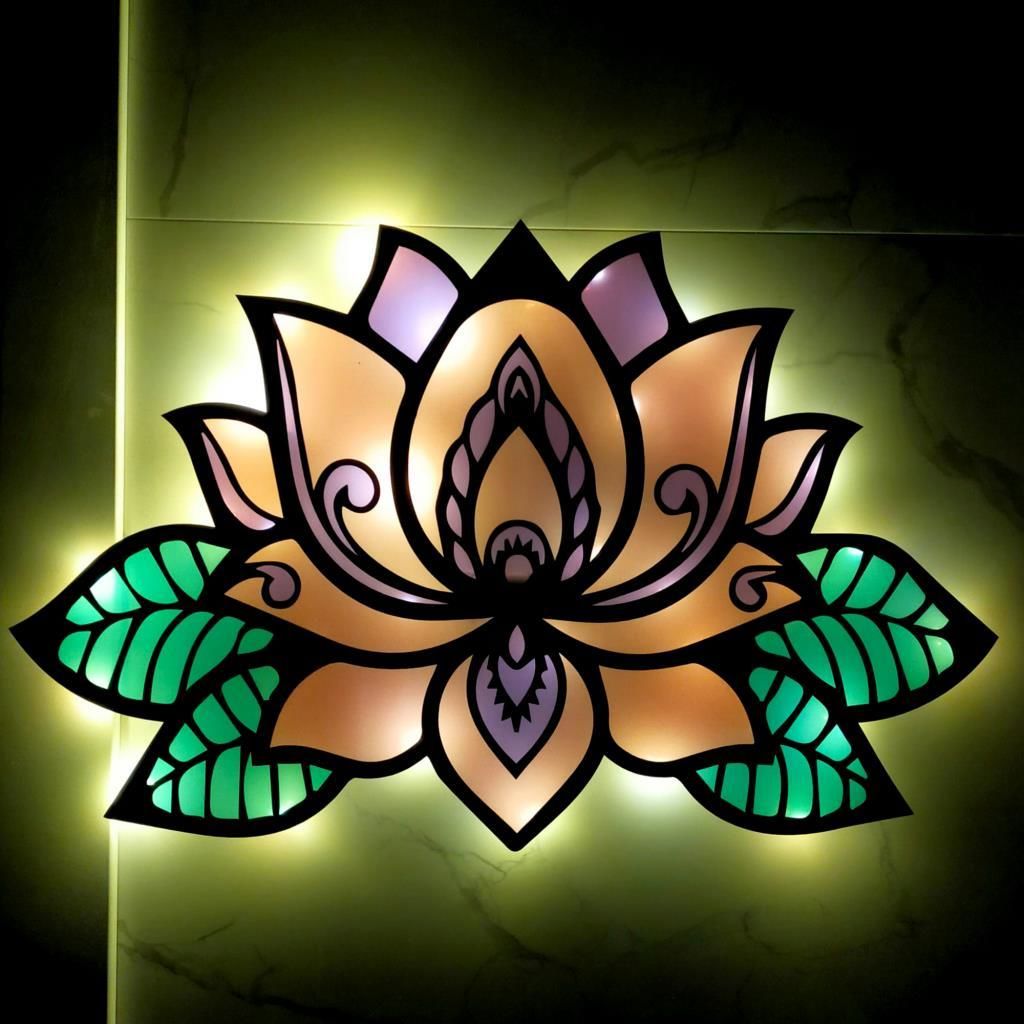Veraart Epoksili Lotus Çiçeği  Figürlü Duvar Dekorlu Gece Lambası 40x62 cm