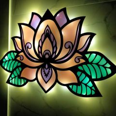 Veraart Epoksili Lotus Çiçeği  Figürlü Duvar Dekorlu Gece Lambası 40x62 cm